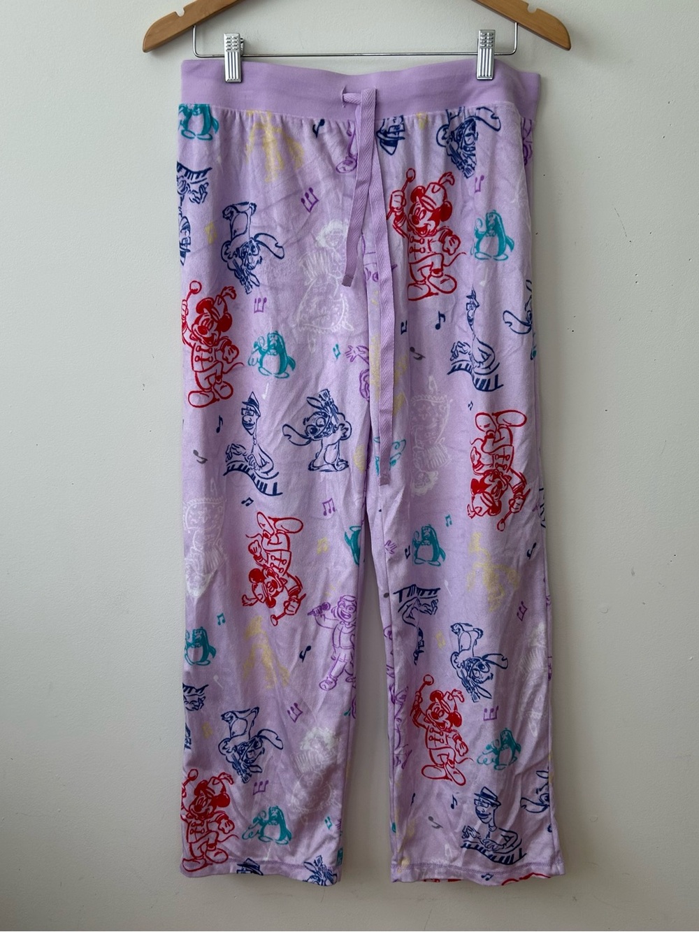 Disney Mickey Mouse Purple Musical Pajama Pants 100 Anniversary Drawstring M - Picture 1 of 6